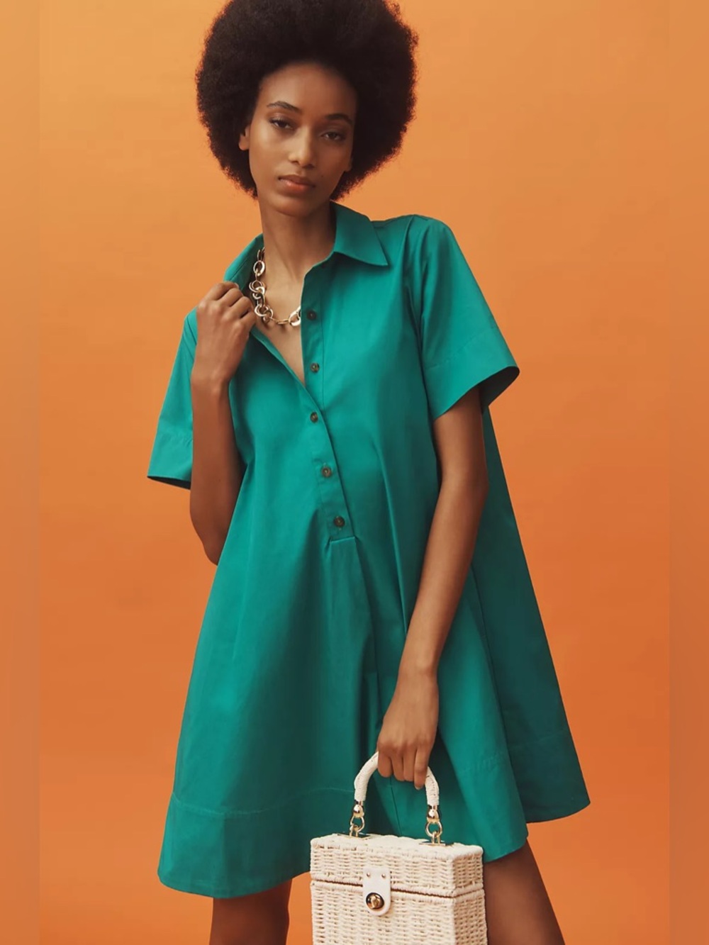 ANTHROPOLOGIE The Pollie Short-sleeve Swing Tunic Mini Dress